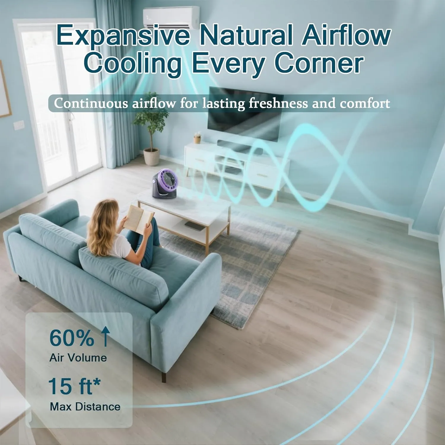 Desktop Circulating Fan with 100 Speeds, Whisper-Quiet Brushless Motor, USB-C Fast Charging & 10 Hr Runtime Desk Fan Table Fan for Office, Kitchen & Bedroom Cooling