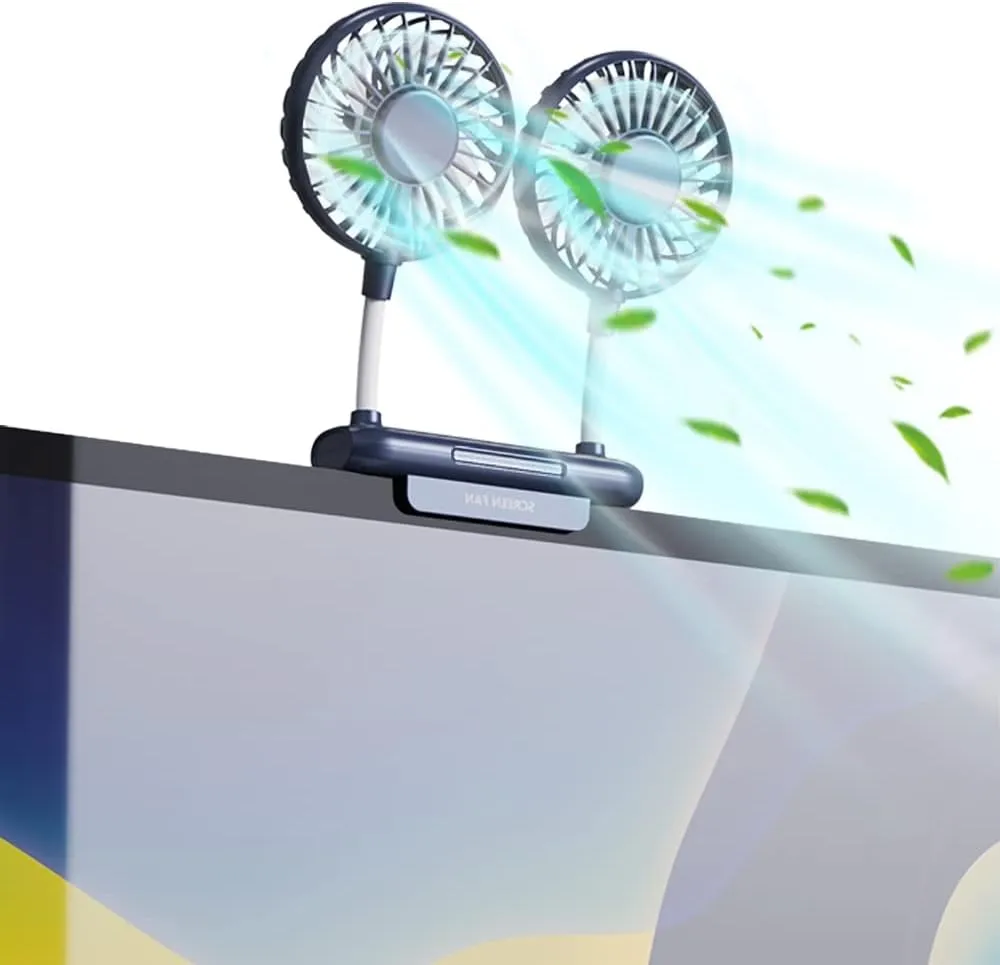 Desktop Fan, Monitor Clip on Fan with 2 Fan Heads, 3 Speeds Office Desk fan USB Powered Cooling Fan with Sturdy Adjustable Clamp, Strong Wind Quiet Personal USB Small Fan for Laptops, Desktop. USB desktop fan for workspace