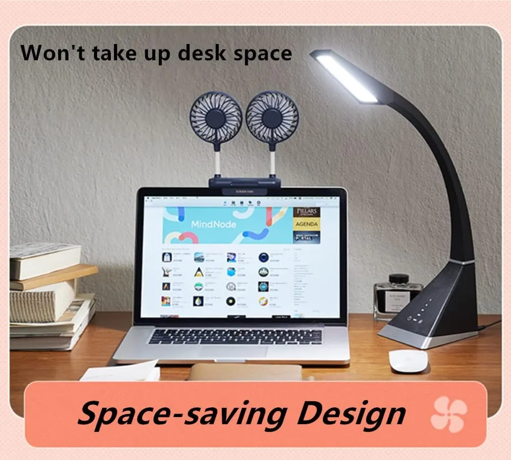 Desktop Fan, Monitor Clip on Fan with 2 Fan Heads, 3 Speeds Office Desk fan USB Powered Cooling Fan with Sturdy Adjustable Clamp, Strong Wind Quiet Personal USB Small Fan for Laptops, Desktop.