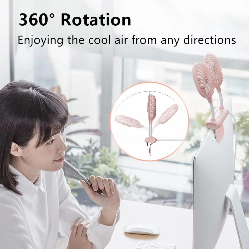 Desktop Fan, Monitor Clip on Fan with 2 Fan Heads, 3 Speeds Office Desk fan USB Powered Cooling Fan with Sturdy Adjustable Clamp, Strong Wind Quiet Personal USB Small Fan for Laptops, Desktop.