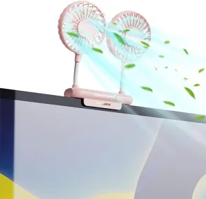 Desktop Fan with 2 Rotatable Heads, 3 Speeds, Sturdy Clamp, USB Powered Cooling Fan for Office Desk & Laptop USB desktop fan for workspace