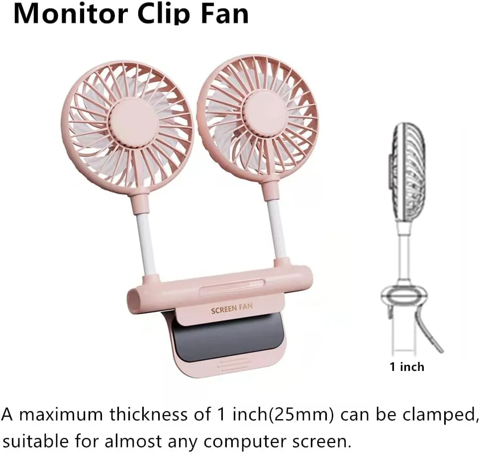 Desktop Fan with 2 Rotatable Heads, 3 Speeds, Sturdy Clamp, USB Powered Cooling Fan for Office Desk & Laptop