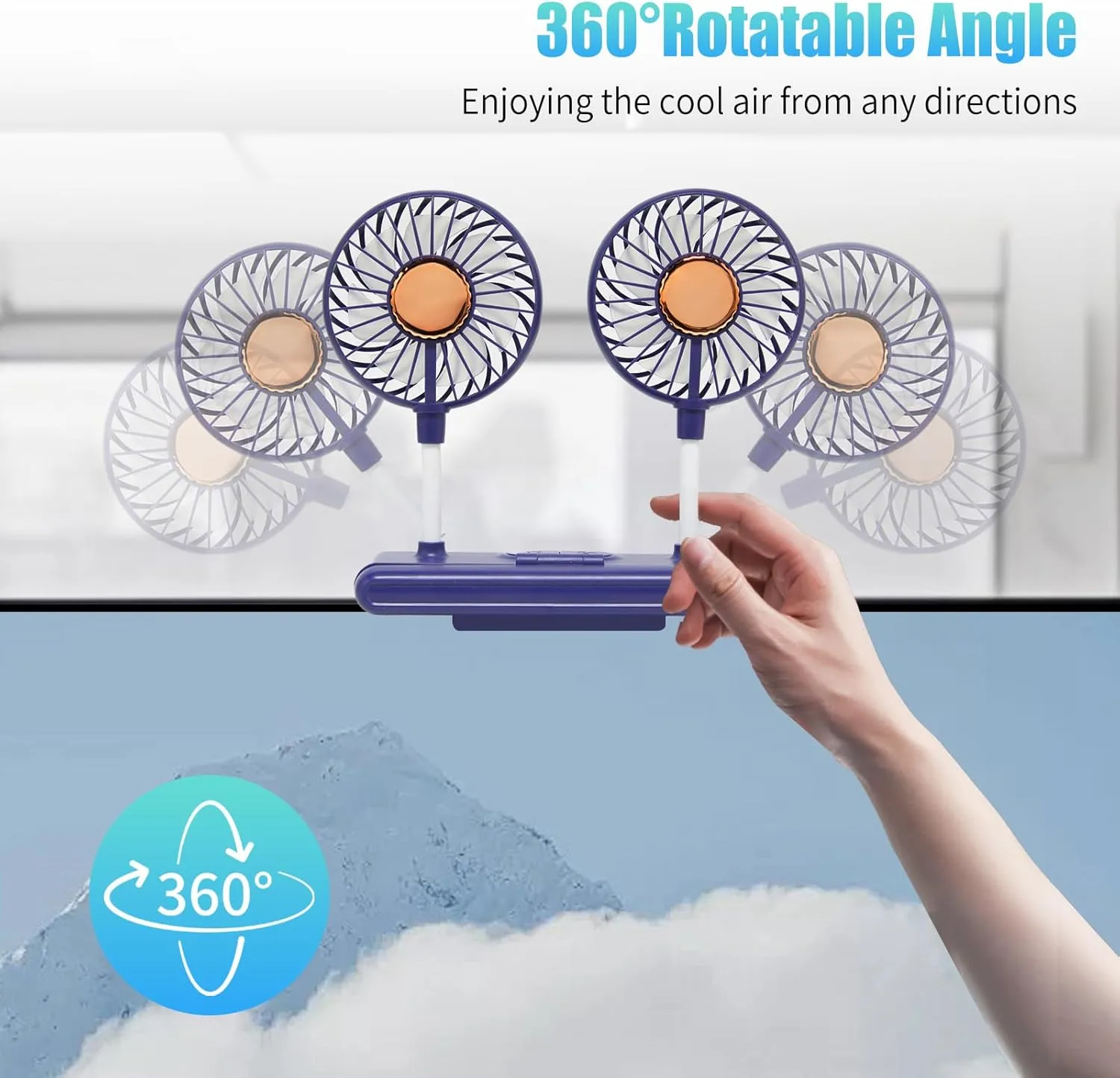 Desktop Fan with LED Lights, Monitor Clip on Fan with 2 Rotatable Heads, 3 Speeds Office Desk Fans Small Quiet Sturdy Adjustable Clamp, Strong Wind Personal Cooling Fans for Laptop, Desktop.