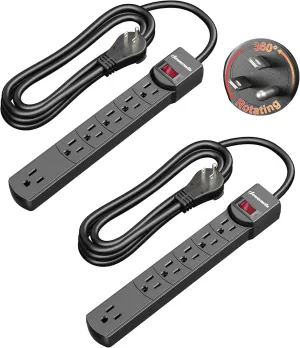 DEWENWILS 6FT Long Power Strip with Large Spacing Sockets, 300J Surge Protector360 Rotating Flat Plug & 6 Outlets, 14/3C Black Extension Cord, Wall Mount,ETL Listed 360-degree rotating fan for home use