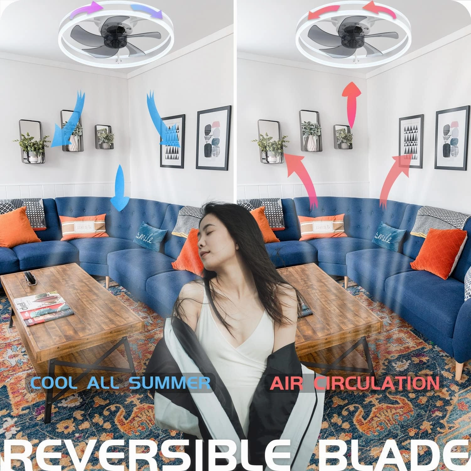 DewShrimp Flush Mount Bladeless Ceiling Fan with Lights, Bluetooth Speaker,App and Remote Control,Quiet Low Profile,LED Stepless Dimming,3 Colors 6 Speeds Reversible,19.7in