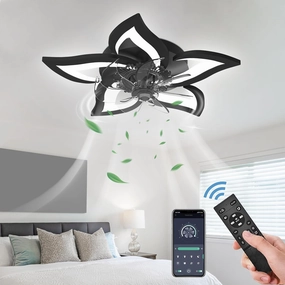 Dimmable Ceiling Fan with Light and Remote Control, 27" Small Flush Mounted Ceiling Fan with Led Lights, APP and Remote Controlled, Modern, Black, Upgraded App-controlled remote fan for convenience