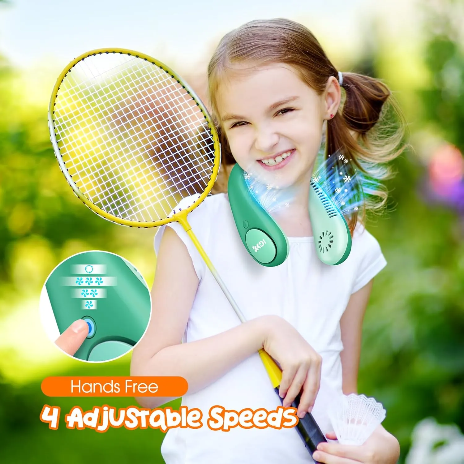 Dinosaur Kids Neck Fan, Safe Bladeless Neck Fans with DIY Sticker, Hands-free Portable Rechargeable Cooling Fan, 2600mAh Personal Fans for 4-14Y Boys, 4 Speeds & Lightweight, Summer Gifts for Kids
