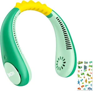 Dinosaur Kids Neck Fan, Safe Bladeless Neck Fans with DIY Sticker, Hands-free Portable Rechargeable Cooling Fan, 2600mAh Personal Fans for 4-14Y Boys, 4 Speeds & Lightweight, Summer Gifts for Kids Small bladeless fan for quiet cooling