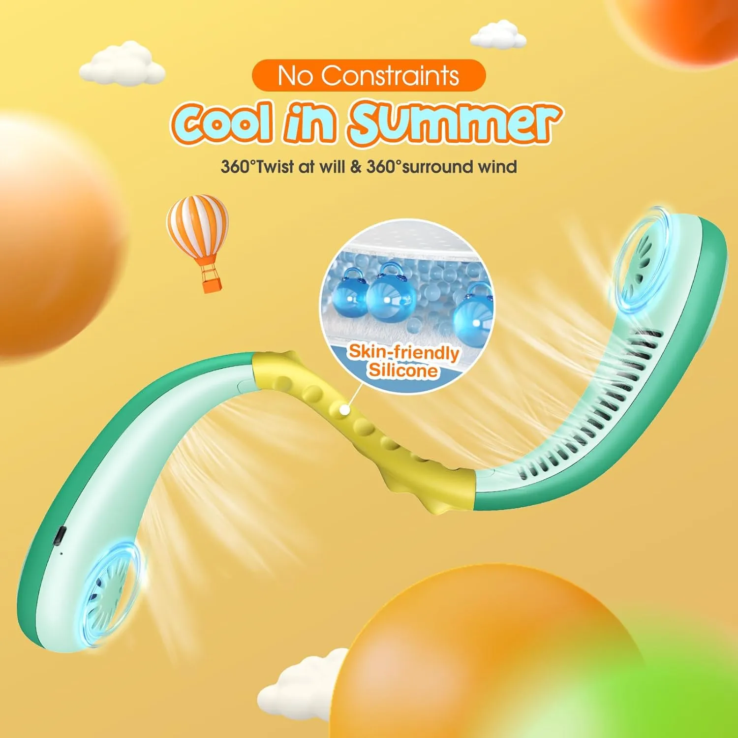 Dinosaur Kids Neck Fan, Safe Bladeless Neck Fans with DIY Sticker, Hands-free Portable Rechargeable Cooling Fan, 2600mAh Personal Fans for 4-14Y Boys, 4 Speeds & Lightweight, Summer Gifts for Kids