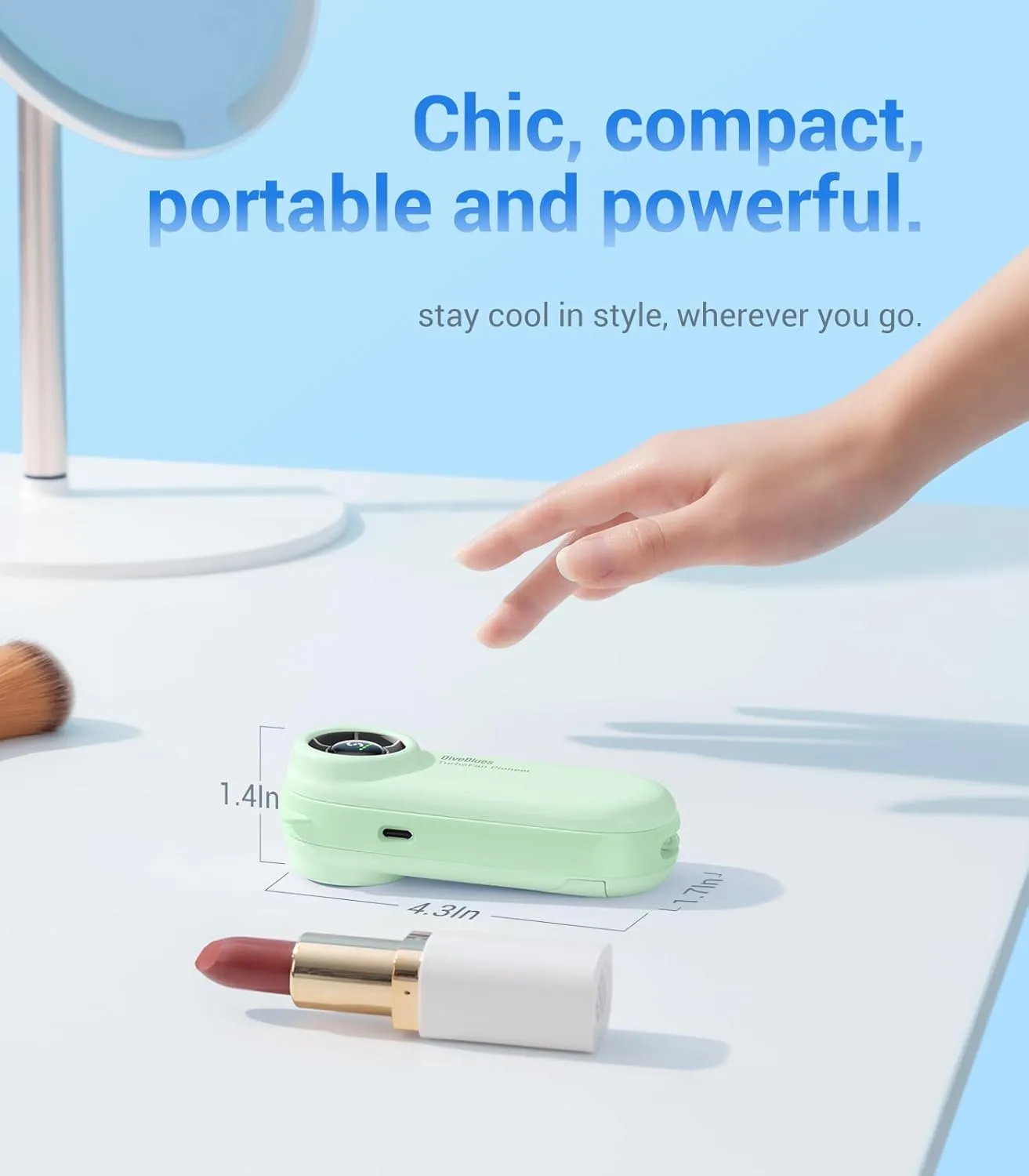 Diveblues Handheld Portable Turbo Fan, 4000mAh USB Rechargeable Pocket Fan, Up to 16 Hours, Hand Fan with 5 Speeds Powerful Cooling for Travel/Summer/Outdoor/Lash/Purse