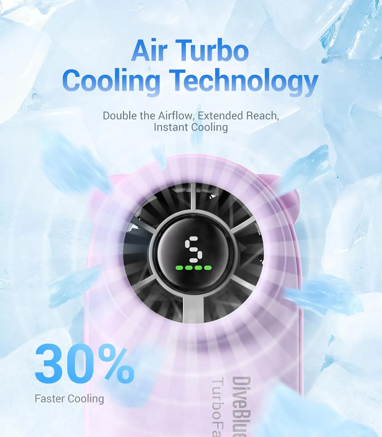 Diveblues Handheld Portable Turbo Fan, 4000mAh USB Rechargeable Pocket Fan, Up to 16 Hours, Hand Fan with 5 Speeds Powerful Cooling for Travel/Summer/Outdoor/Lash/Purse