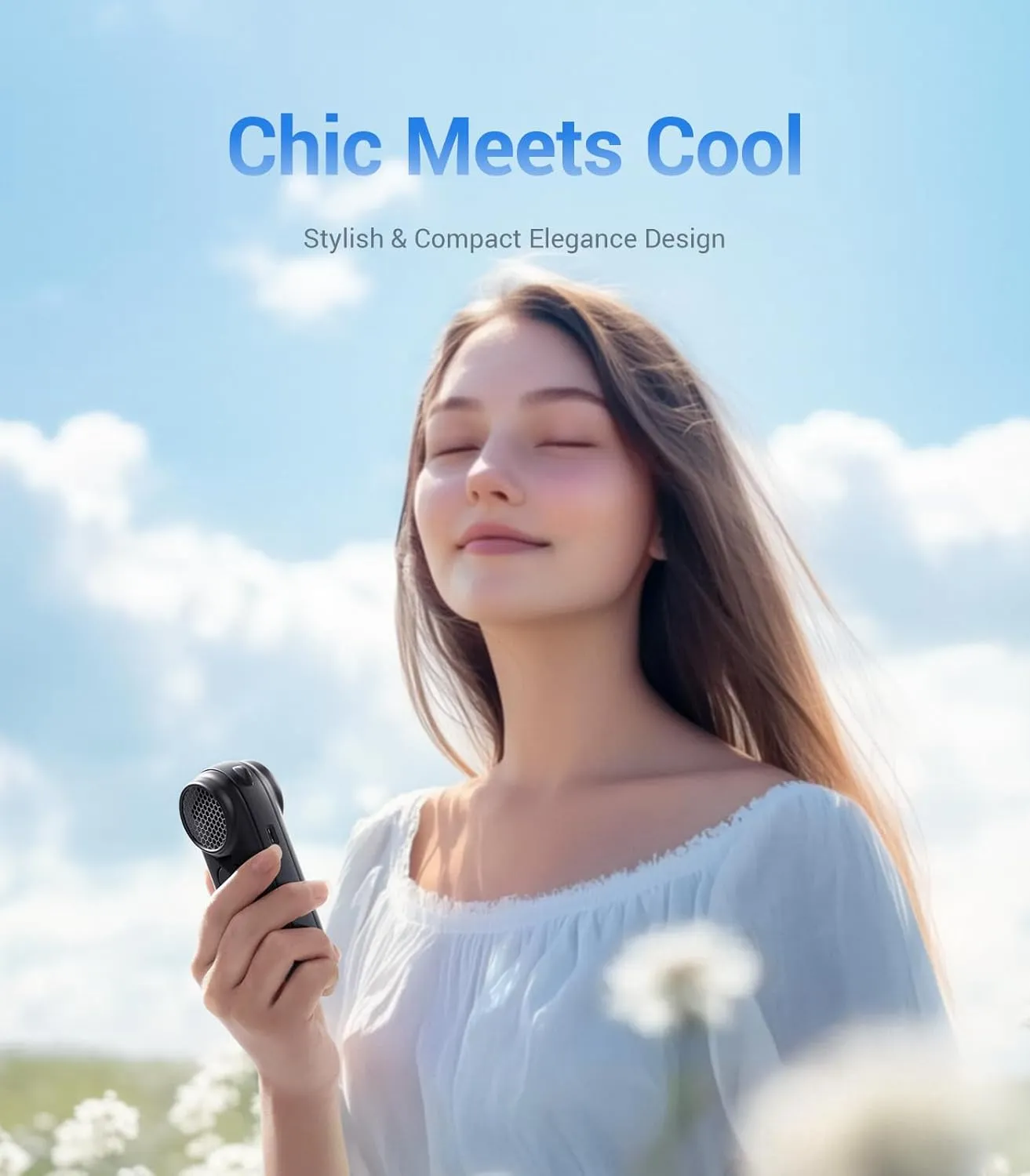 Diveblues Handheld Portable Turbo Fan, 4000mAh USB Rechargeable Pocket Fan, Up to 16 Hours, Hand Fan with 5 Speeds Powerful Cooling for Travel/Summer/Outdoor/Lash/Purse
