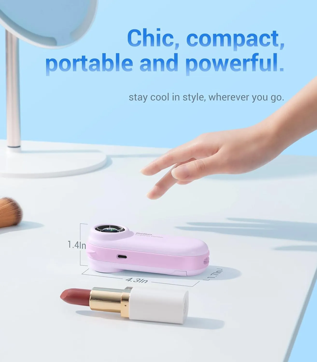 Diveblues Handheld Portable Turbo Fan, 4000mAh USB Rechargeable Pocket Fan, Up to 16 Hours, Hand Fan with 5 Speeds Powerful Cooling for Travel/Summer/Outdoor/Lash/Purse
