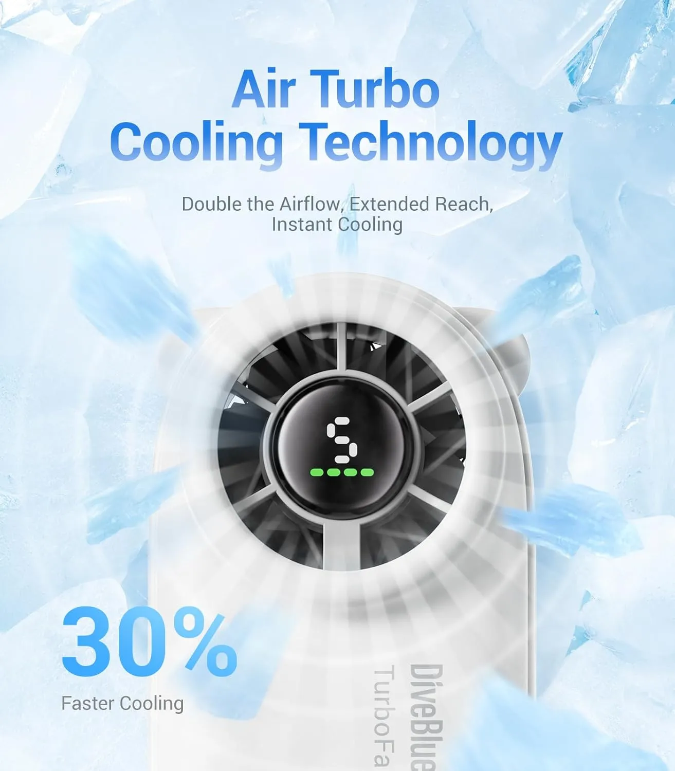 Diveblues Handheld Portable Turbo Fan, 4000mAh USB Rechargeable Pocket Fan, Up to 16 Hours, Hand Fan with 5 Speeds Powerful Cooling for Travel/Summer/Outdoor/Lash/Purse