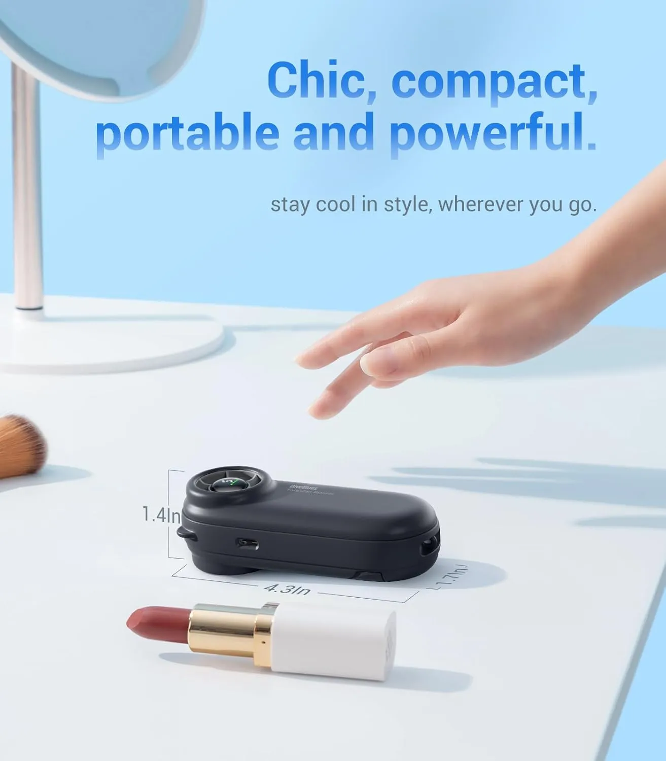 Diveblues Handheld Portable Turbo Fan, 4000mAh USB Rechargeable Pocket Fan, Up to 16 Hours, Hand Fan with 5 Speeds Powerful Cooling for Travel/Summer/Outdoor/Lash/Purse