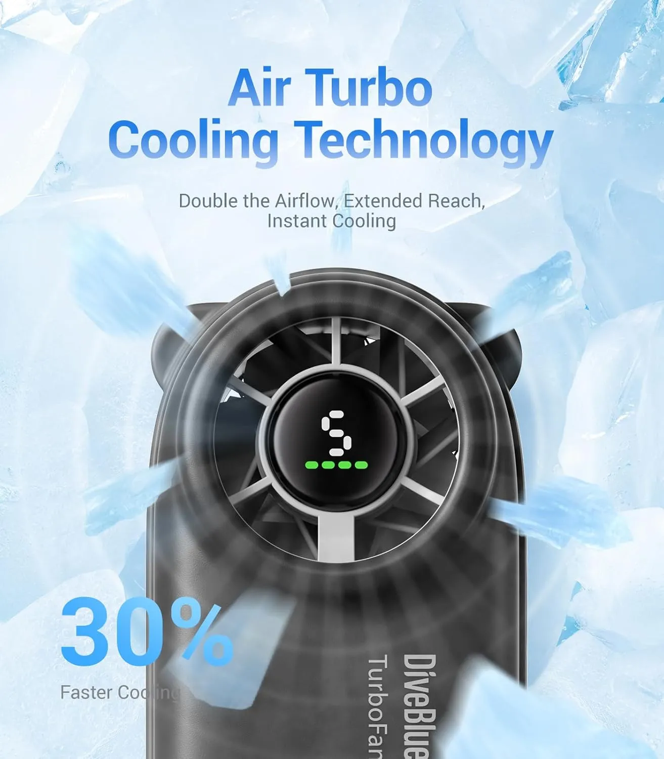 Diveblues Handheld Portable Turbo Fan, 4000mAh USB Rechargeable Pocket Fan, Up to 16 Hours, Hand Fan with 5 Speeds Powerful Cooling for Travel/Summer/Outdoor/Lash/Purse