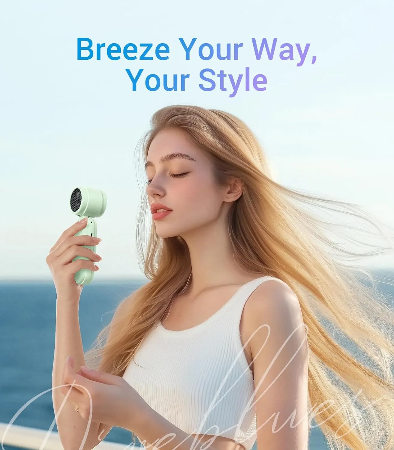 Diveblues High-Speed Portable Handheld Turbo Fan, USB Rechargeable Battery Powered, Small Portable Pocket Fan for Travel, Outdoor, Home, Office, Concerts, Lash, Gift for Women(Green)