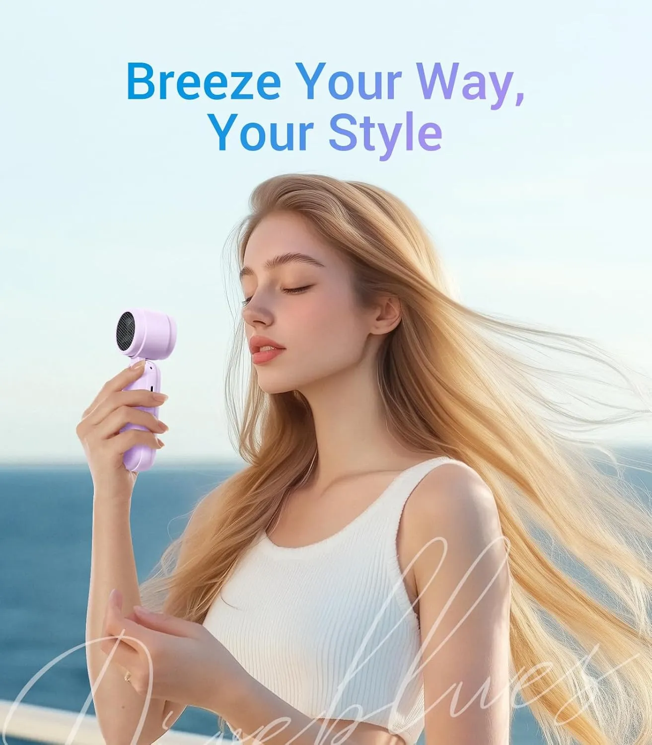 Diveblues High-Speed Portable Handheld Turbo Fan, USB Rechargeable Battery Powered, Small Portable Pocket Fan for Travel, Outdoor, Home, Office, Concerts, Lash, Gift for Women(Pruple)