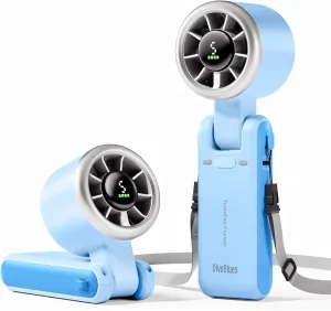 Diveblues Portable Handheld Turbo Fan, 5 Gear Wind, Battery Operated, Up to 12 Working Hours, 3 IN 1 Hand Fan with Air Turbo Tech Cooling Fan for Outdoor Activities, Travel, Working Neck fan for hands-free comfort