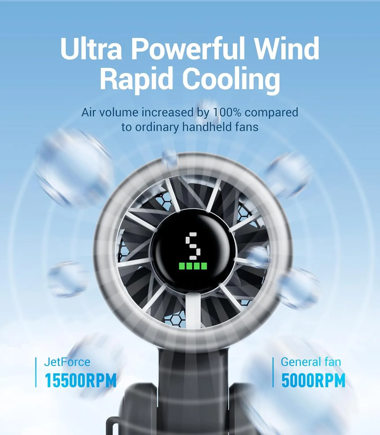 Diveblues Portable Handheld Turbo Fan, 5 Gear Wind, Battery Operated, Up to 12 Working Hours, 3 IN 1 Hand Fan with Air Turbo Tech Cooling Fan for Outdoor Activities, Travel, Working