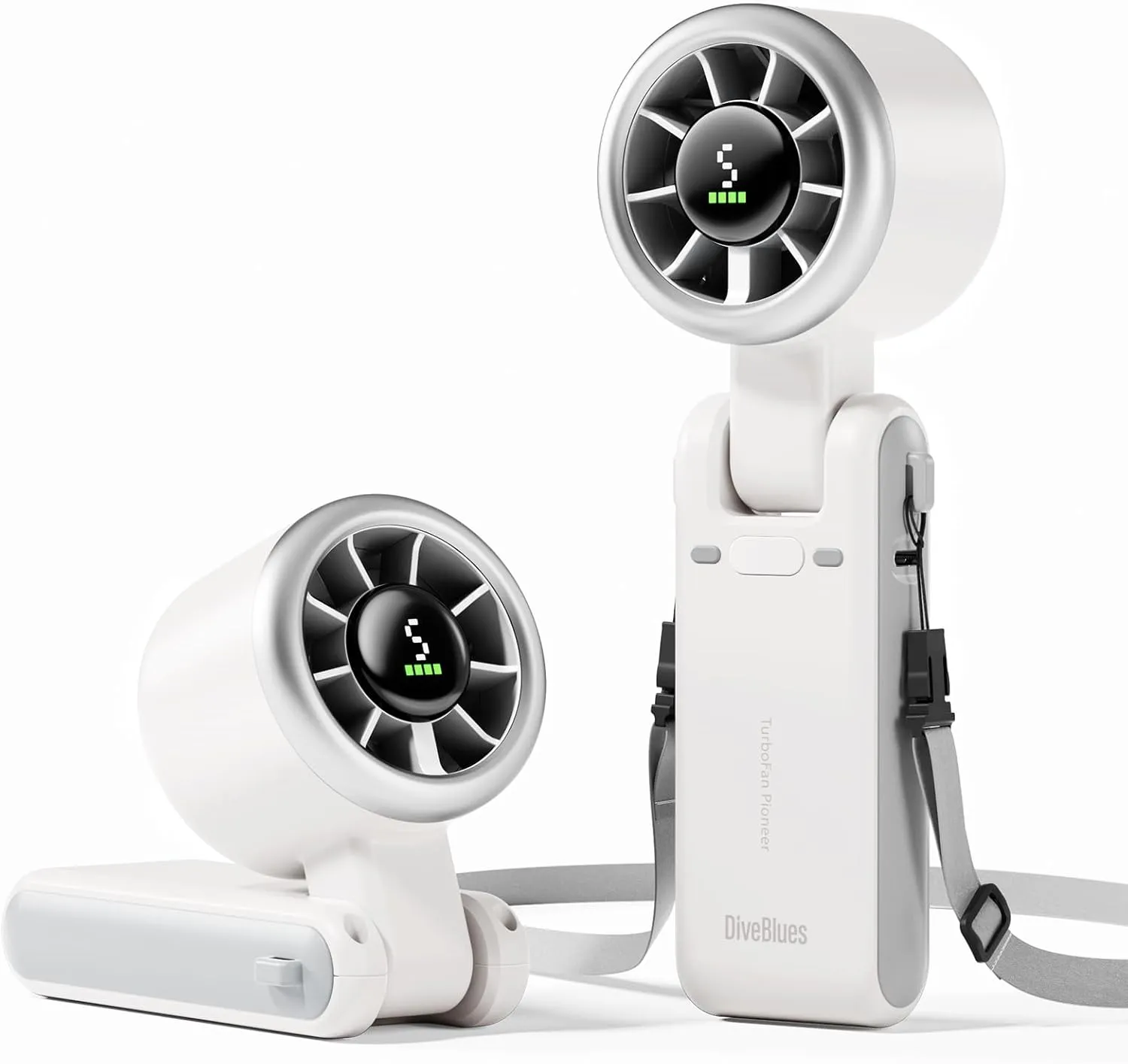 Diveblues Portable Handheld Turbo Fan, 5 Gear Wind, Battery Operated, Up to 12 Working Hours, 3 IN 1 Hand Fan with Air Turbo Tech Cooling Fan for Outdoor Activities, Travel, Working Neck fan for hands-free comfort