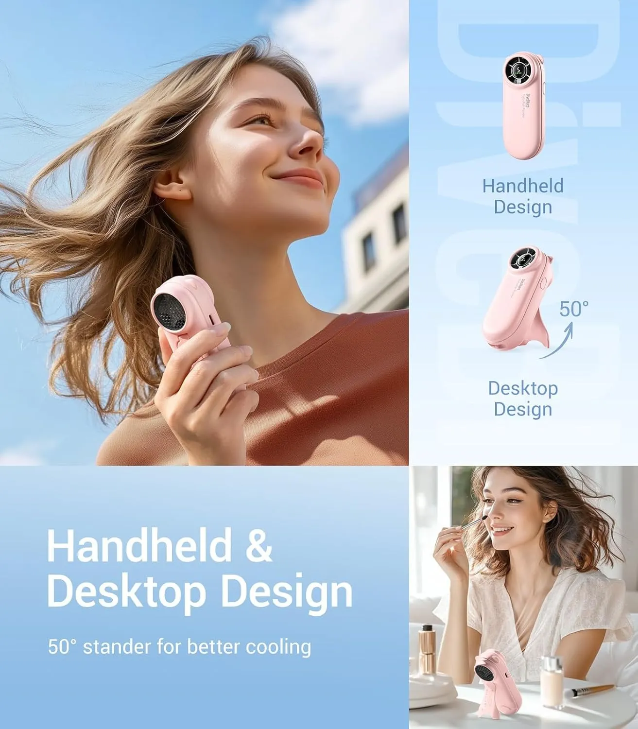 Diveblues TurboBear Portable Handheld Turbo Fan, 5 Gear Wind, Travel Essentials, Small Hand Held Fan Rechargeable, Mini Personal Fans Cooling, Battery Powered, Pocket Cute Gifts Women