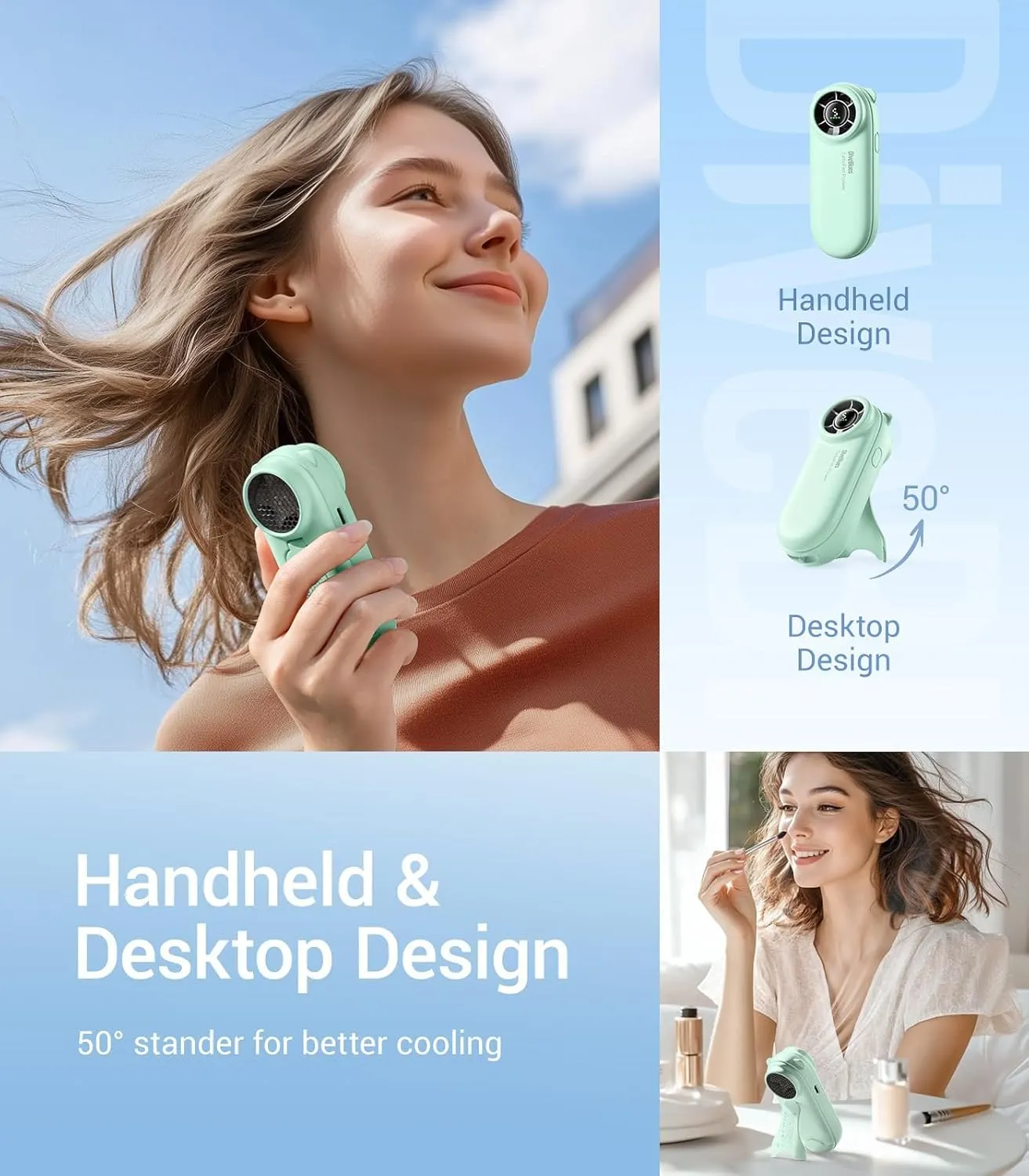 Diveblues TurboBear Portable Handheld Turbo Fan- Powerful Air Speed, Ultra-Light 86.5g Hand Fan, 5 Gear Cooling, Rechargeable Battery Powered, Pocket Cute Small Fan Travel Essentials Gifts Women