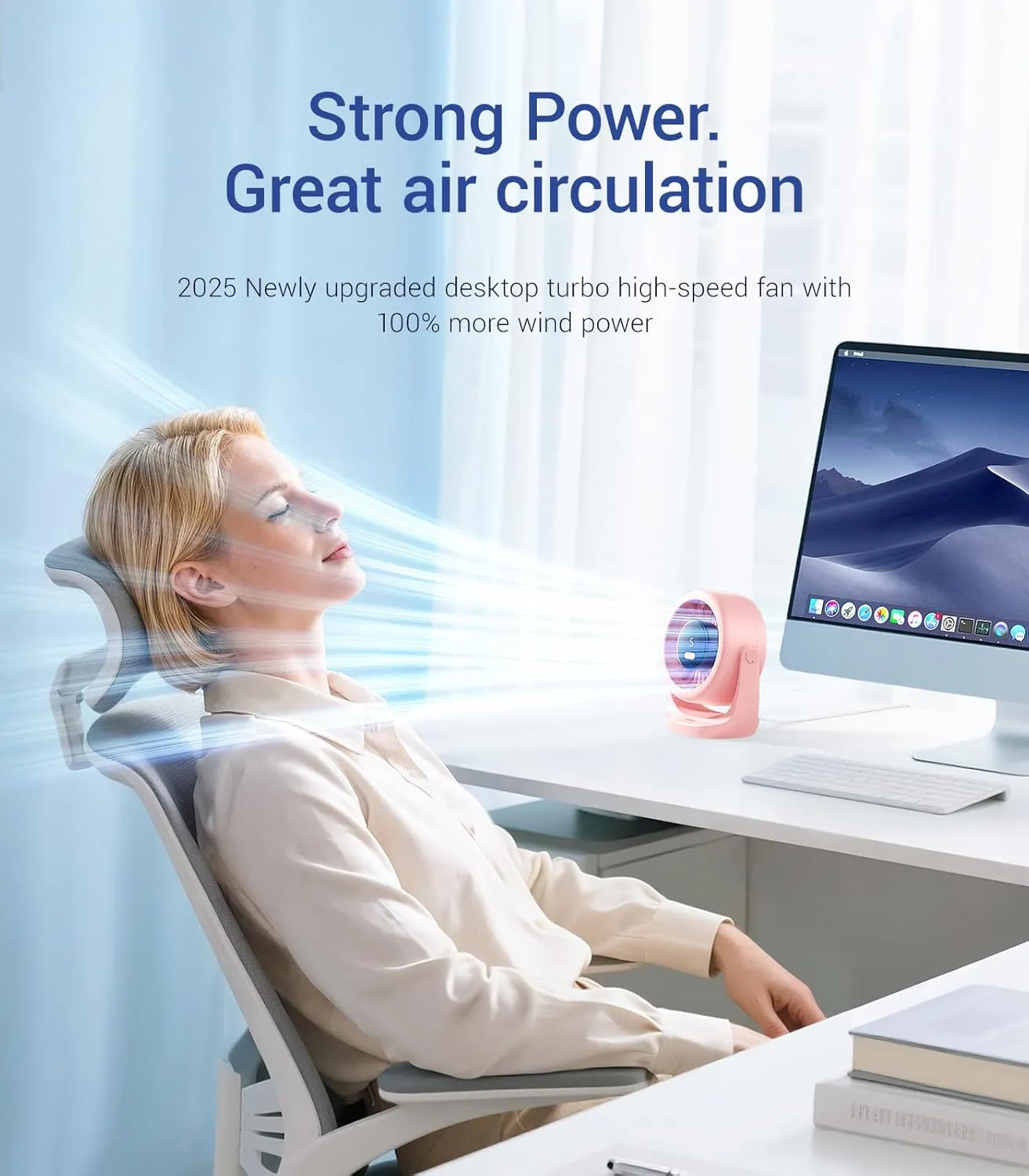 Diveblues USB Desk Turbo Fan, Ultra-Quiet Mini Desk Fan, Powerful Wind, LED Display, 5 Speed, 360 Rotating Small Portable Fan for Home, Office and Outdoor Cool Tech Gadgets - TurboBreeze