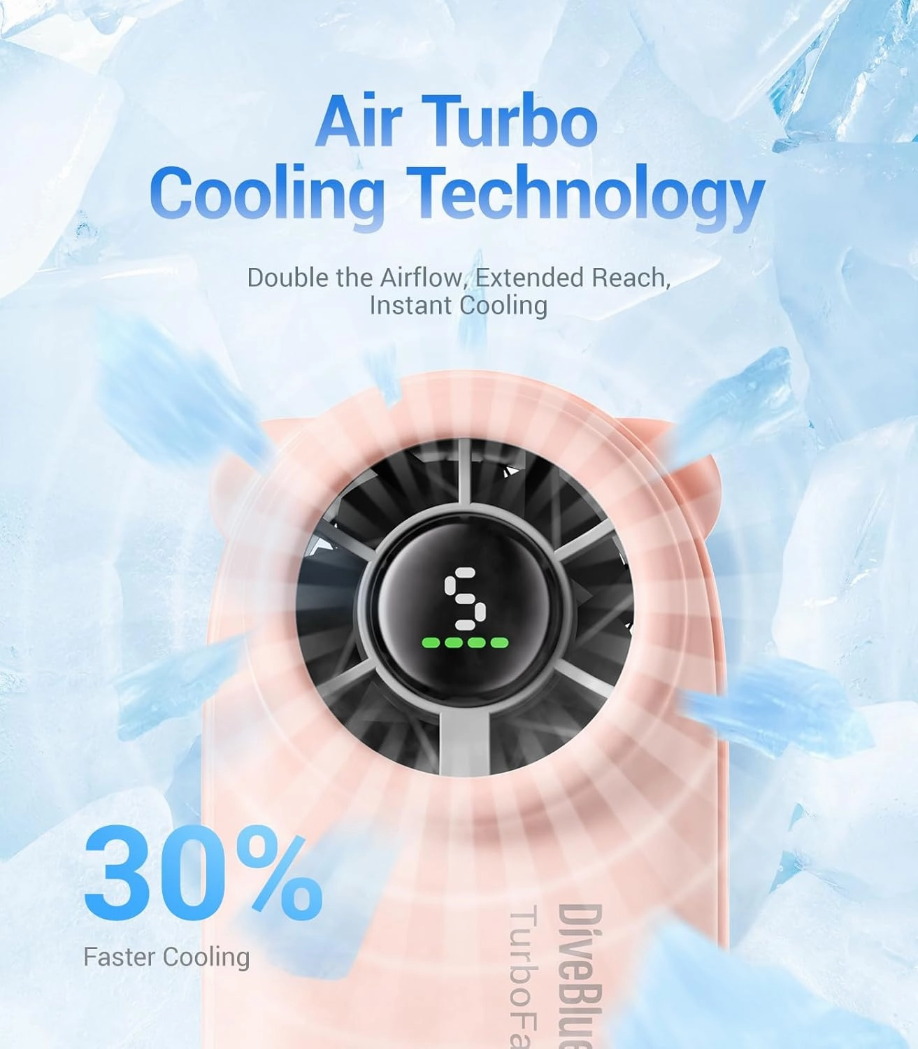 Diveblues Handheld Portable Turbo Fan, 4000mAh USB Rechargeable Pocket Fan, Up to 16 Hours, Hand Fan with 5 Speeds Powerful Cooling for Travel/Summer/Outdoor/Lash/Purse