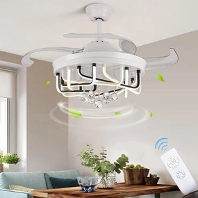DLLT 40W Ceiling Fan with LED Lights, 42 Inch Modern Chandelier Ceiling Fan Remote, 3-Blade Retractable Flush Mount Ceiling Fans Light for Bedroom, Living Room, Kitchen, 3 Color Changeable, Timing FCC App-controlled remote fan for convenience