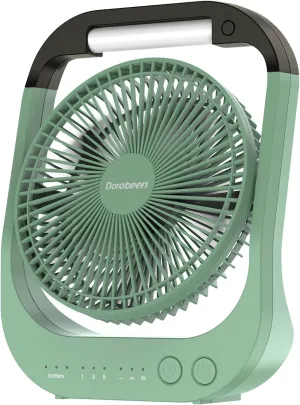 Dorobeen Rechargeable Fan, Battery Operated Fan, Portable Personal Fan, Battery Powered Desk Fan, with LED Light Fan, 8-Inch USB Fan with Timer, Quiet Fan for Bedroom, Home, Camping, Outdoor Battery-powered portable fan