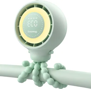 Dreamegg Portable Stroller Fan - 4000mAh Rechargeable Baby Stroller Fan With LED Display, Night Light, Hidden Blade, Detachable 4 Speed 360Rotate, Handheld Cooling for Crib,Travel, Car Seat(Green) 360-degree rotating fan for home use
