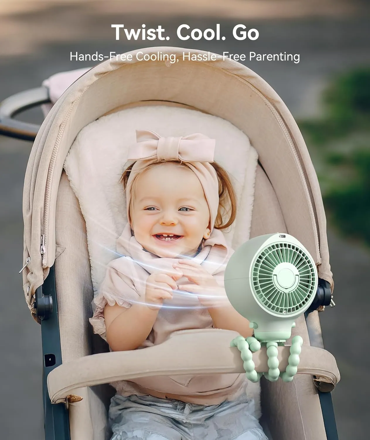 Dreamegg Portable Stroller Fan - 4000mAh Rechargeable Baby Stroller Fan With LED Display, Night Light, Hidden Blade, Detachable 4 Speed 360Rotate, Handheld Cooling for Crib,Travel, Car Seat(Green)