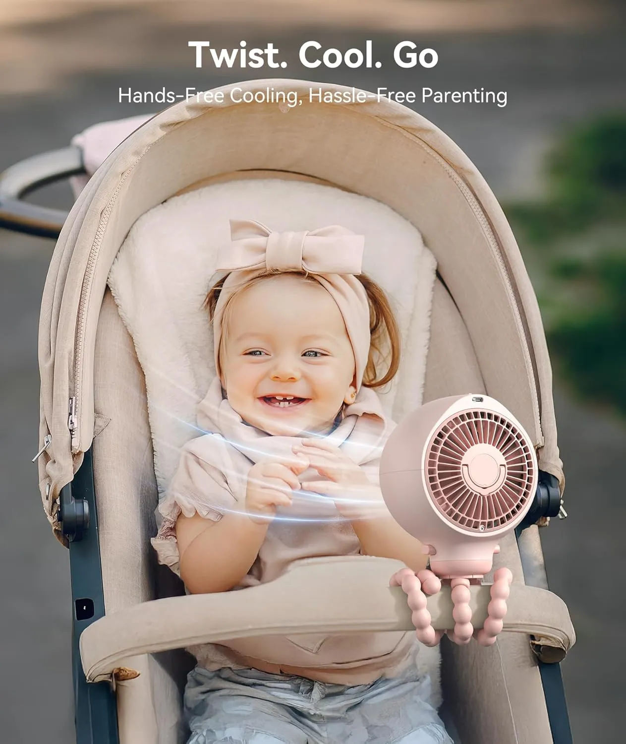 Dreamegg Portable Stroller Fan - 4000mAh Rechargeable Baby Stroller Fan With LED Display, Night Light, Hidden Blade, Detachable 4 Speed 360Rotate, Handheld Cooling for Crib,Travel, Car Seat(Pink)