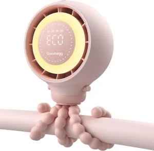 Dreamegg Portable Stroller Fan - 4000mAh Rechargeable Baby Stroller Fan With LED Display, Night Light, Hidden Blade, Detachable 4 Speed 360Rotate, Handheld Cooling for Crib,Travel, Car Seat(Pink) 360-degree rotating fan for home use