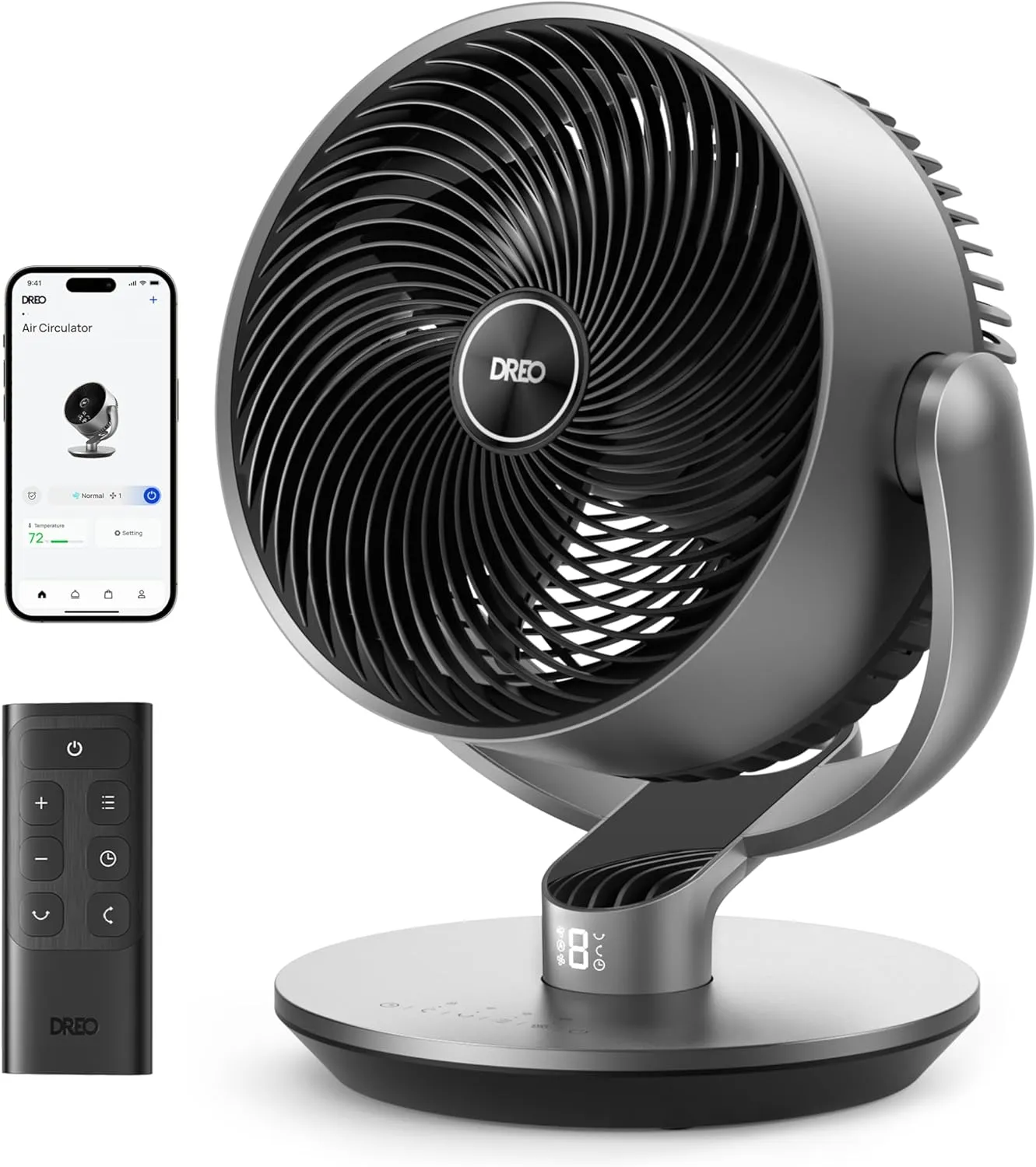 Dreo 16 Inch 25dB Quiet Smart Fans for Bedroom, DC Room Fan with Remote, 120 120 Oscillating Fan, 6 Modes, 9 Speeds, 12H Timer,Works Alexa/Google/WiFi/Voice Control, Silver, Oversize (DR-HAF004S) App-controlled remote fan for convenience