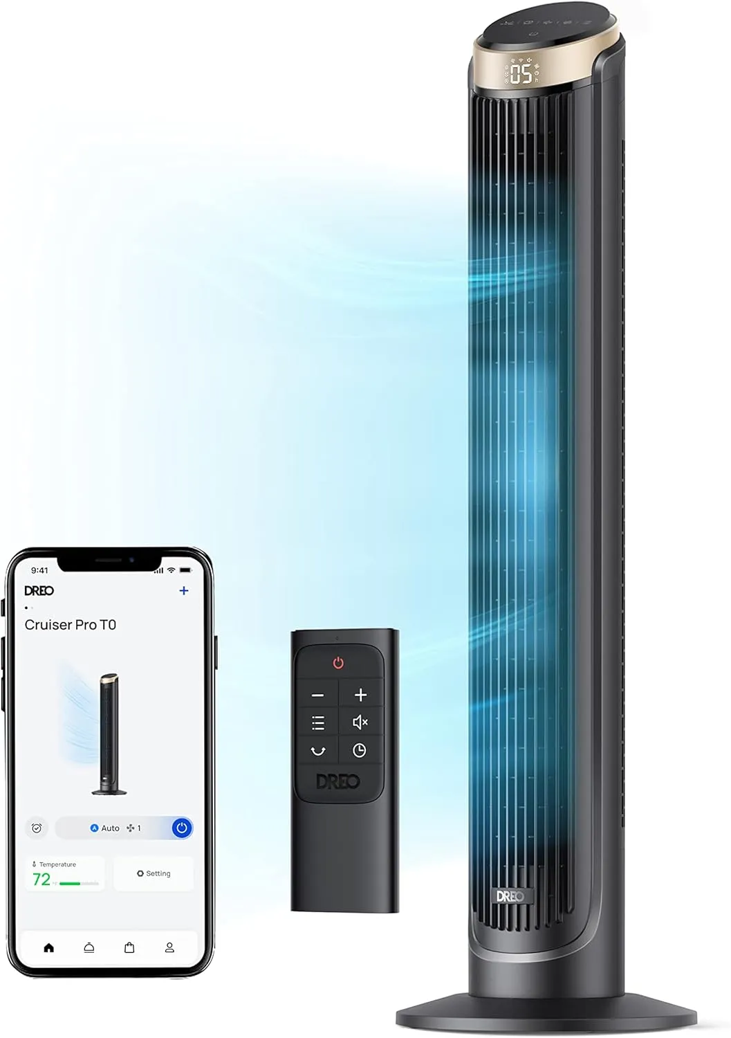 Dreo 40'' WiFi Tower Fan, 26ft/s High-Speed Cooling, Quiet Floor Fan with Remote, 90 Oscillating Fan, 4 Modes, 12H Timer, Touch Control, Standing Cooling Fan for Bedroom, Home, Office Room, Gold Small bladeless fan for quiet cooling
