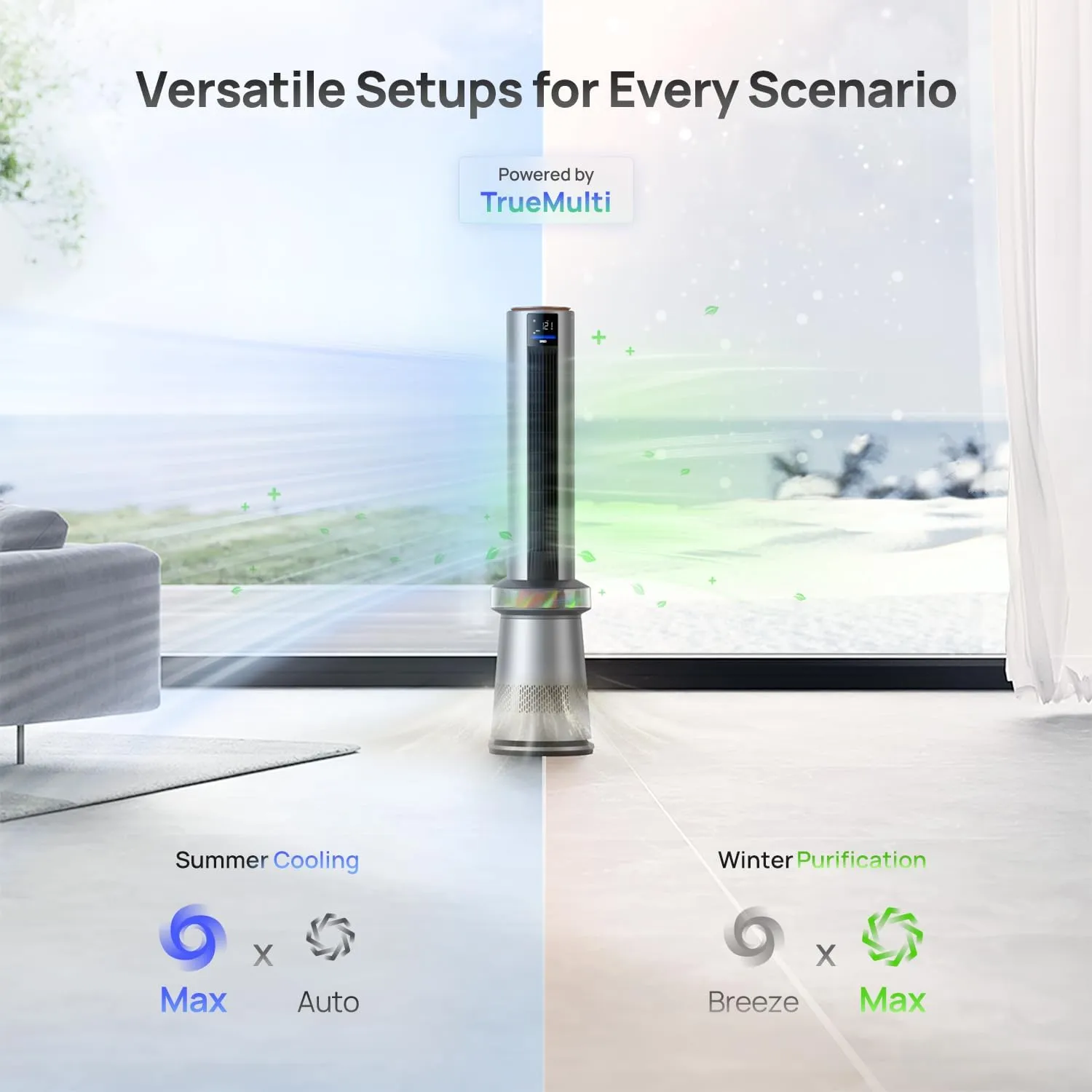 Dreo Air Purifier Tower Fan, 45" 2-in-1 Smart Fan for Bedroom, 27ft/s Velocity, 120Oscillation, 24H Timer Bladeless Fans for Home, 25dB Low Noise, Standing Fan Works with Alexa, MC710S, Silver Orange