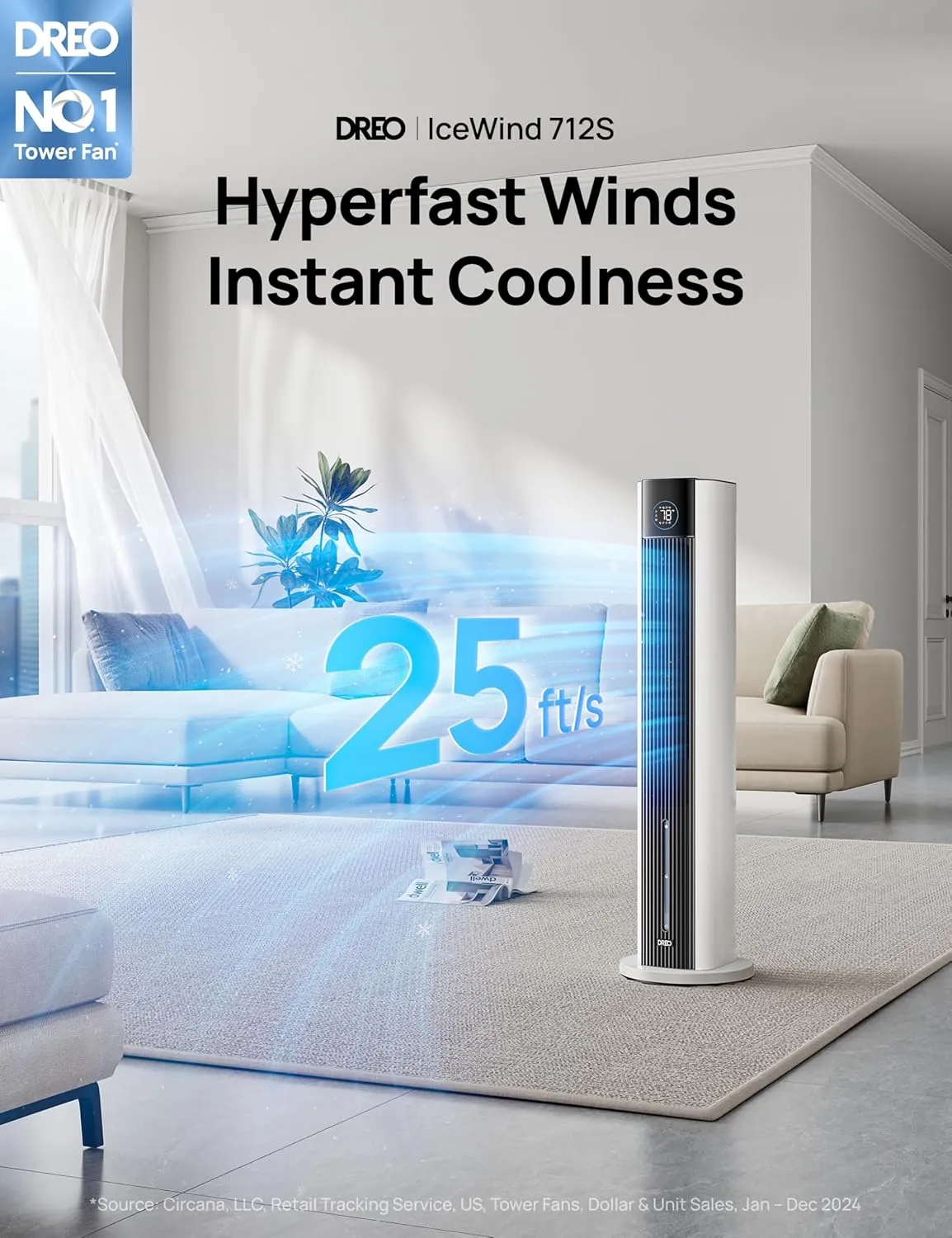 Dreo Evaporative Air Swamp Cooler, 43" Cooling Fans that Blow Cold Air 2025 Upgraded, 85 Oscillating Floor Fan for Bedroom, Easy Cleaning, APP Control, Ice Packs, 4 Speeds & 4 Modes, 12H Timer, White