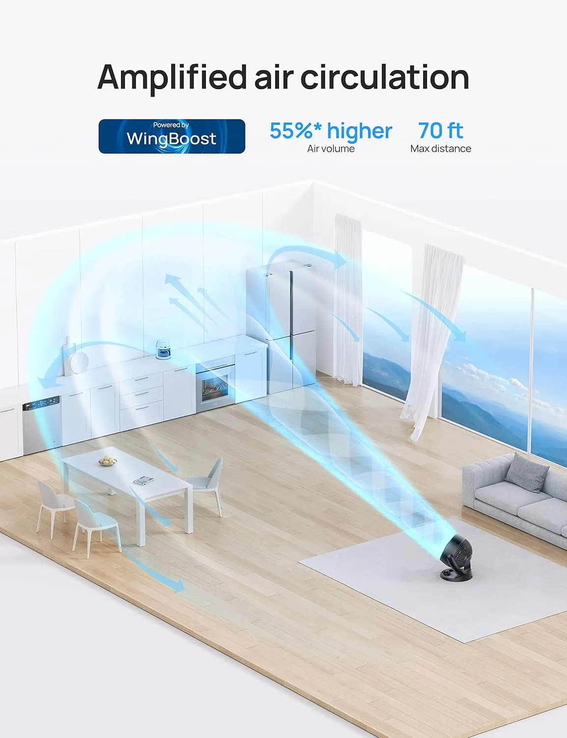 Dreo Fan for Bedroom, 12 Inches, 70ft Powerful Airflow, 28db Quiet Table Air Circulator Fans for Whole Room, 120 Adjustable Tilt, 3 Speeds, Desktop Fan for Home, Office, Kitchen