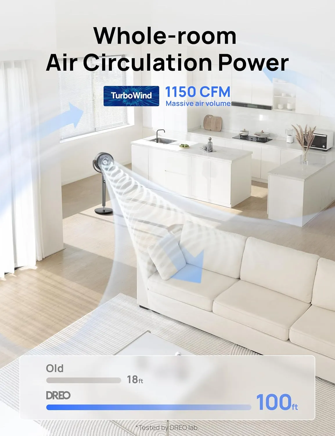 Dreo Fan for Bedroom, 120 Oscillating Standing Fan, DC Motor, Quiet Pedestal Fans, 9 Speeds, 4 modes, 20dB Low Noise, Floor Fan for Whole Room, 37-42'' Adjustable Height, 9H Timer
