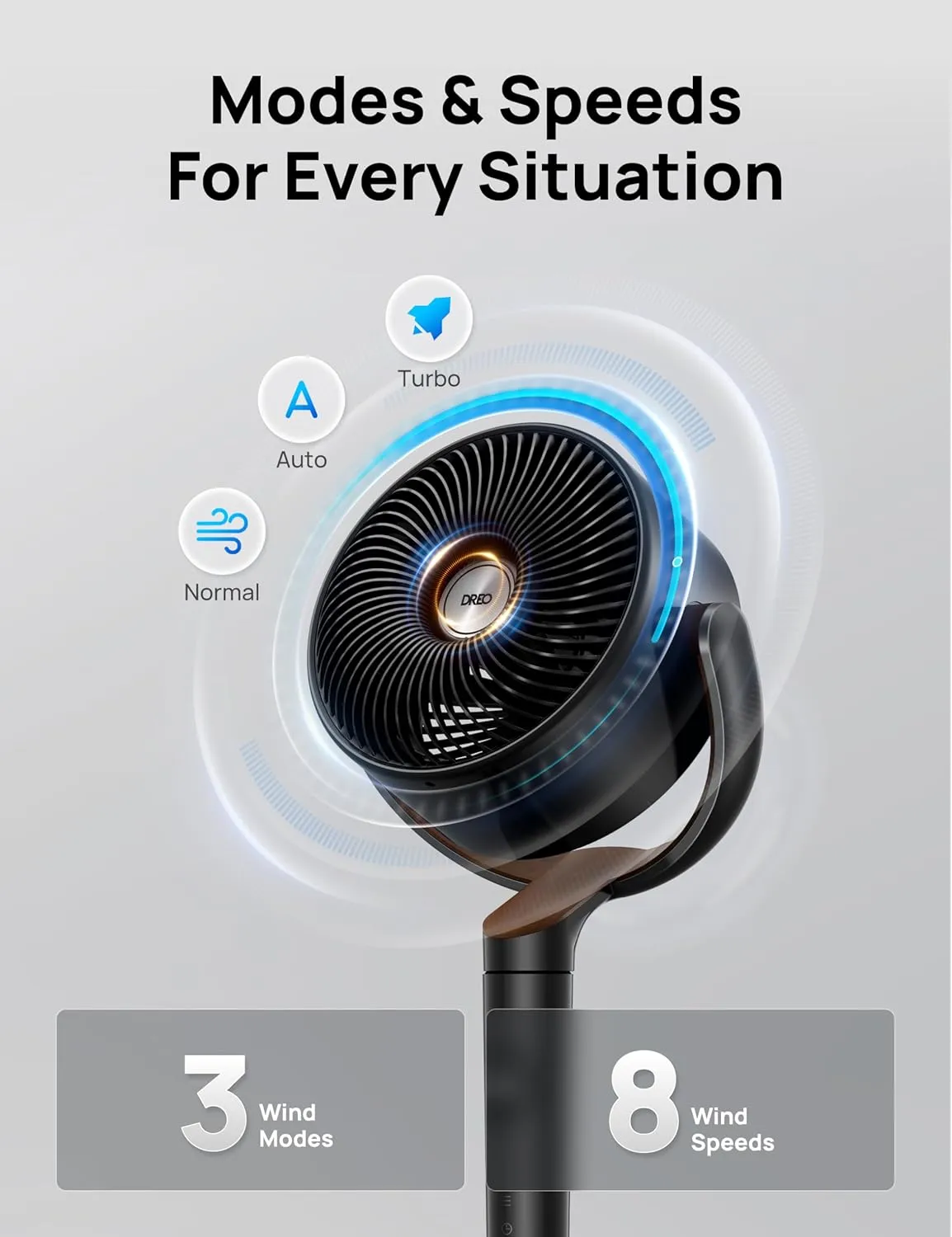 Dreo Fan for Bedroom, 120 Oscillating Standing Fan, Quiet Floor Fan with DC Motor, Pedestal Fan for Room, 8 Speeds, 3 modes, 20dB, 120 Manual Vertical, 35-40" Adjustable Height, 8H Timer, Black