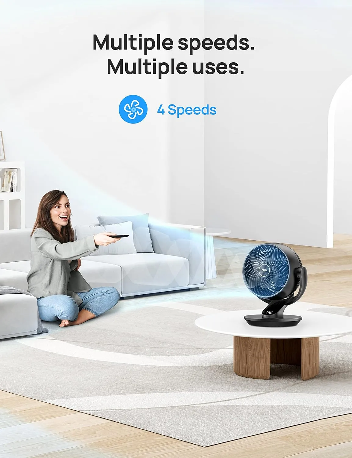 Dreo Fan for Bedroom, 13-Inch Oscillating Table Air Circulator Fan for Whole Room, 120 Tilt Adjustment, 28dB Ultra-Quiet, 70ft Powerful Airflow, 4 Speeds Desk Fans with Remote for Home, Office