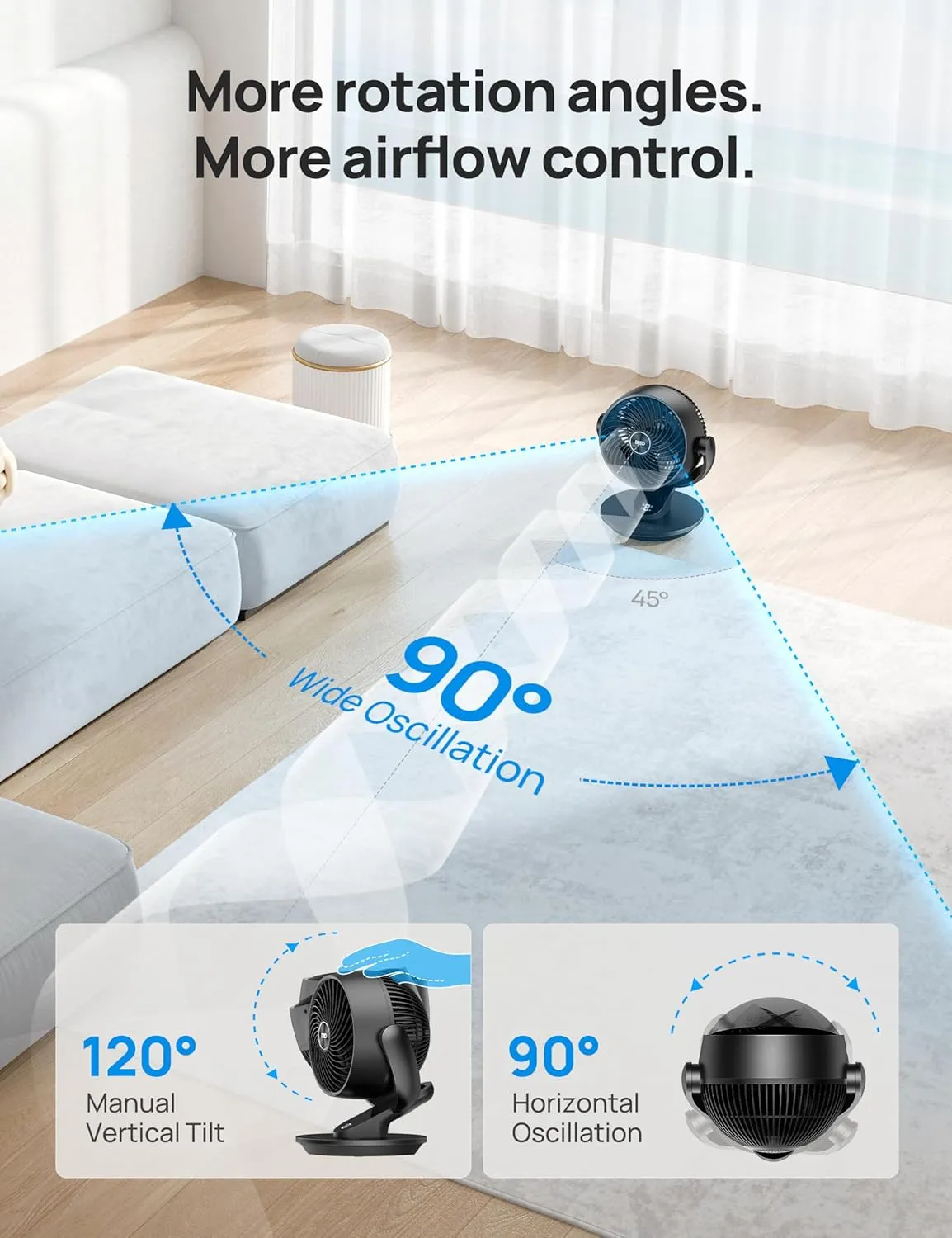 Dreo Fan for Bedroom, 13-Inch Oscillating Table Air Circulator Fan for Whole Room, 120 Tilt Adjustment, 28dB Ultra-Quiet, 70ft Powerful Airflow, 4 Speeds Desk Fans with Remote for Home, Office
