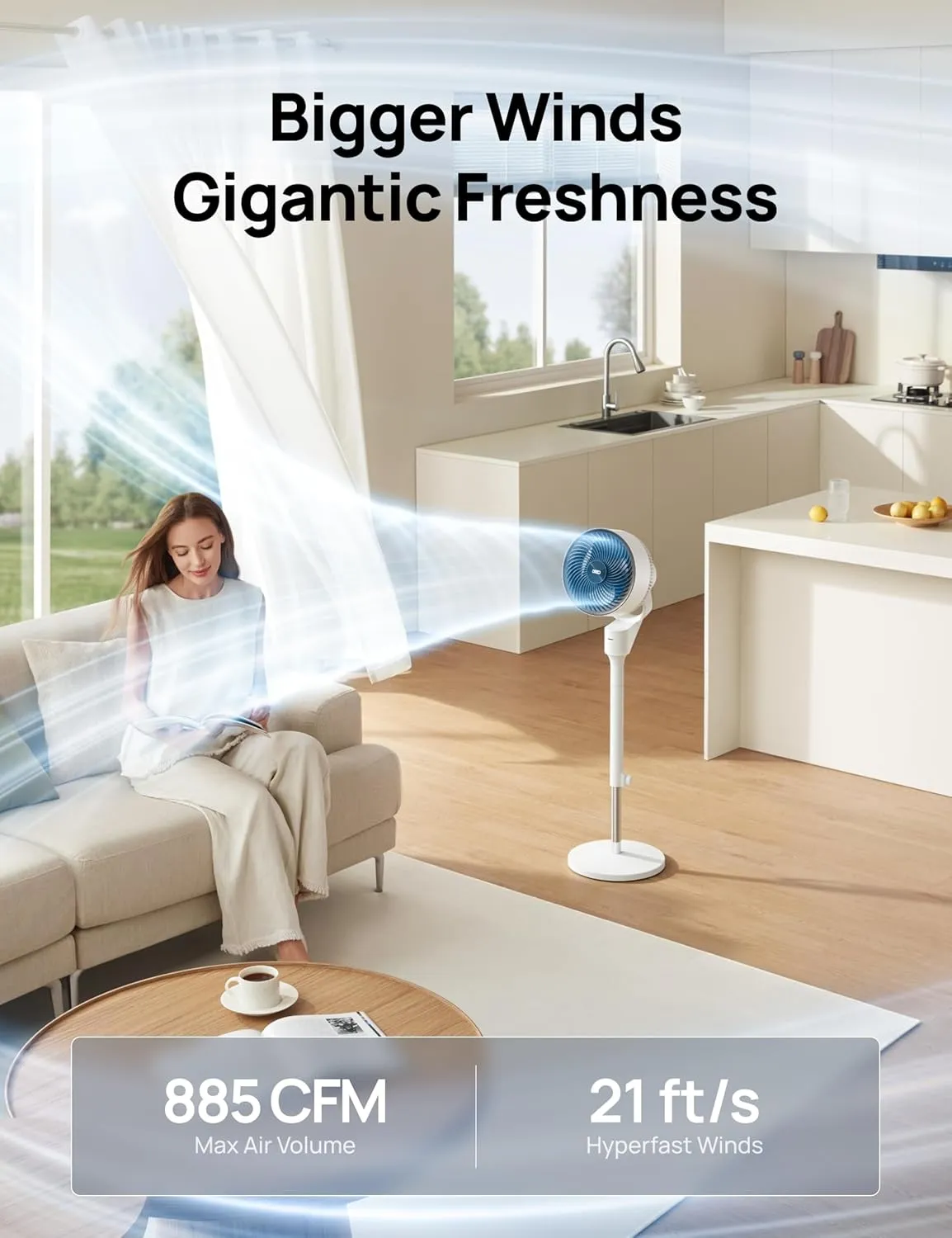 Dreo Fan for Bedroom, 80 Oscillating Standing Fan, 25dB Quiet, 80ft Pedestal Fans for Home Office, 90 Manual Vertical, 3 Speeds, Remote, 34-41" Adjustable Height, Air Circulator