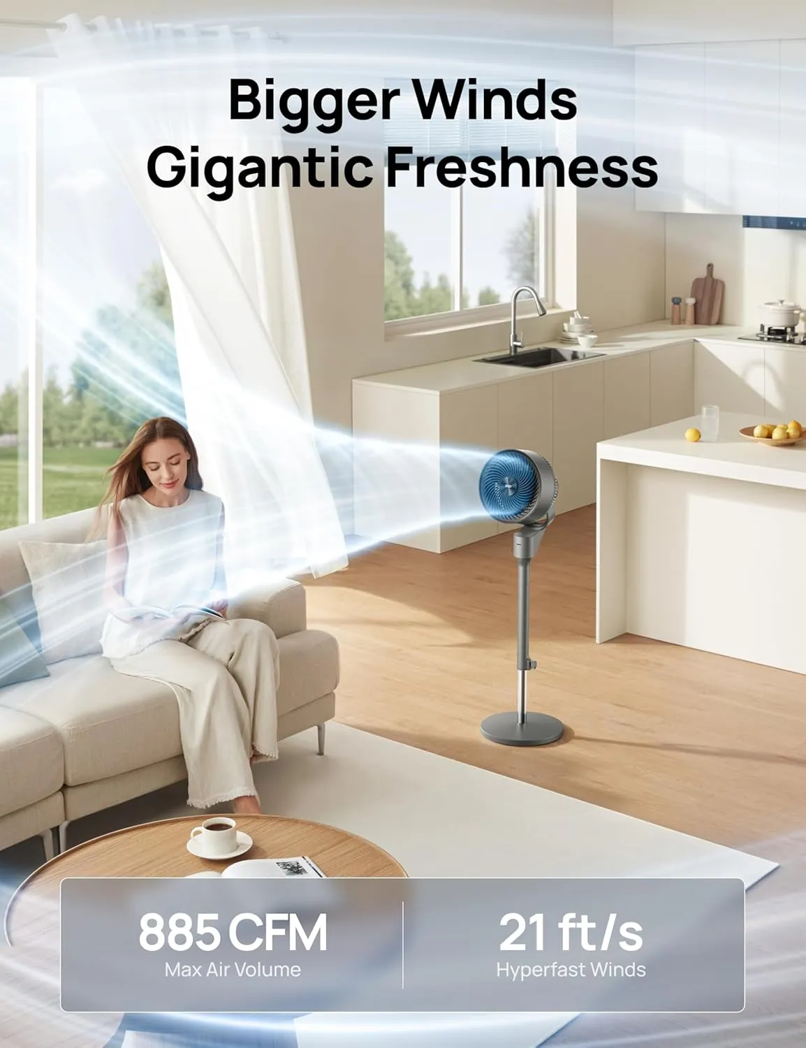 Dreo Fan for Bedroom, 80 Oscillating Standing Fan, 25dB Quiet, 80ft Pedestal Fans for Home Office, 90 Manual Vertical, 3 Speeds, Remote, 34-41" Adjustable Height, Air Circulator