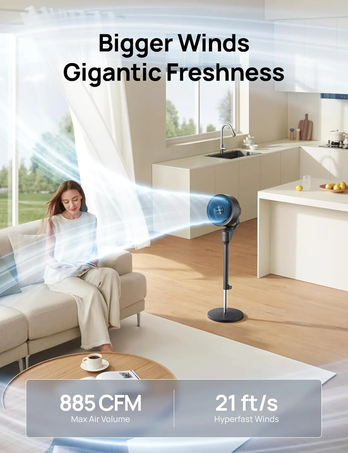 Dreo Fan for Bedroom, 80 Oscillating Standing Fan, 25dB Quiet, 80ft Pedestal Fans for Home Office, 90 Manual Vertical, 3 Speeds, Remote, 34-41" Adjustable Height, Air Circulator