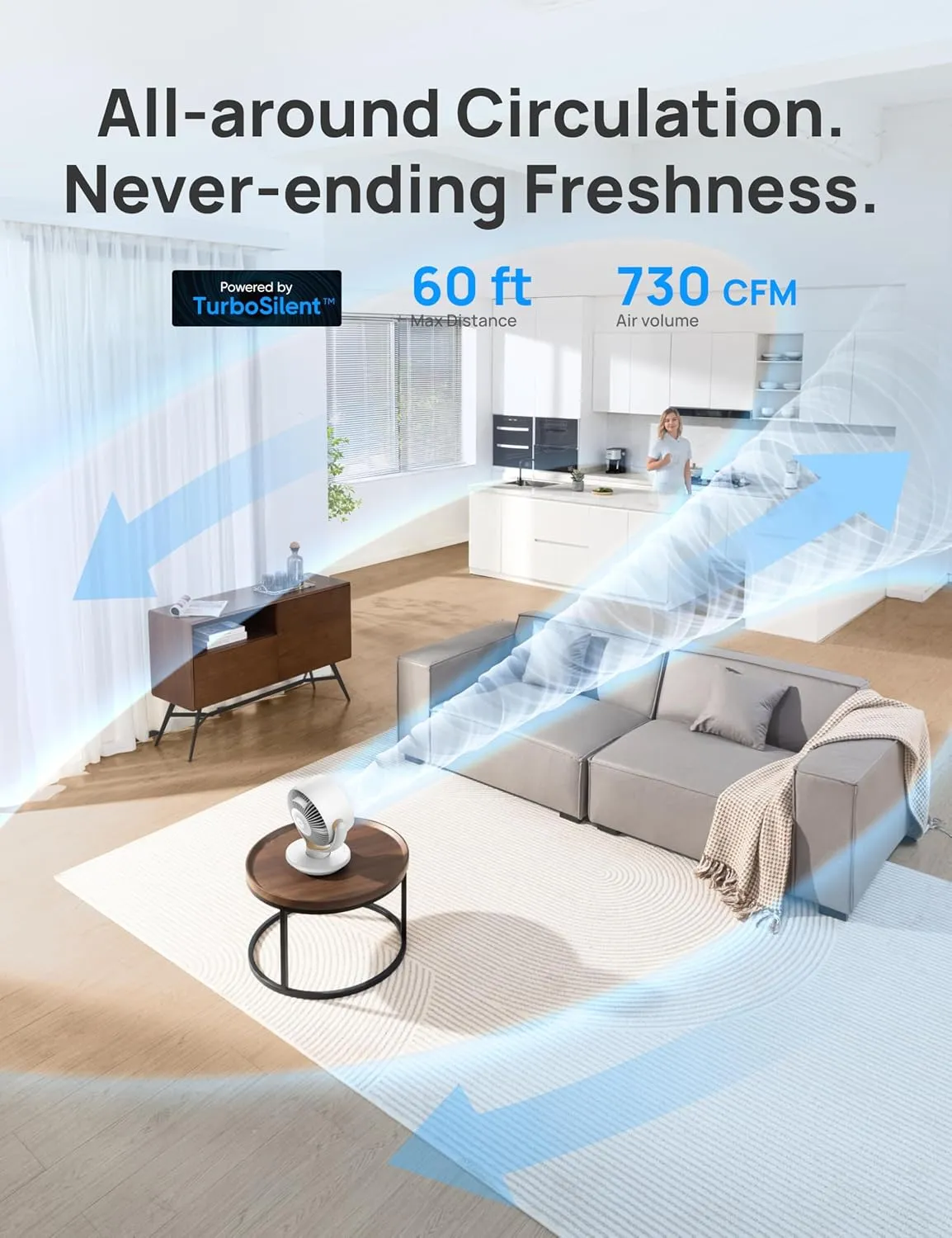 Dreo Fan for Bedroom, Desk Air Circulator Fans with Remote, 11 Inch Table Fan for Whole Room, 60ft Powerful Airflow, 120 Vertical Manual and 90 Oscillating, 4 Speeds, 8H Timer, 28dB Quiet, Home