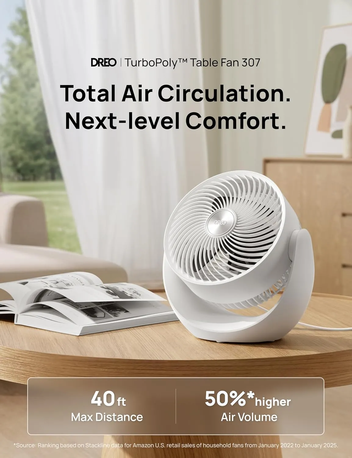 Dreo Fan for Bedroom, Table Air Circulator for Whole Room, 11 Inch, 40ft Strong Airflow, 120 Adjustable Tilt, 28db Low Noise, Quiet, 3 Speeds, 2025 New Desk Fan for Office, Kitchen, Home