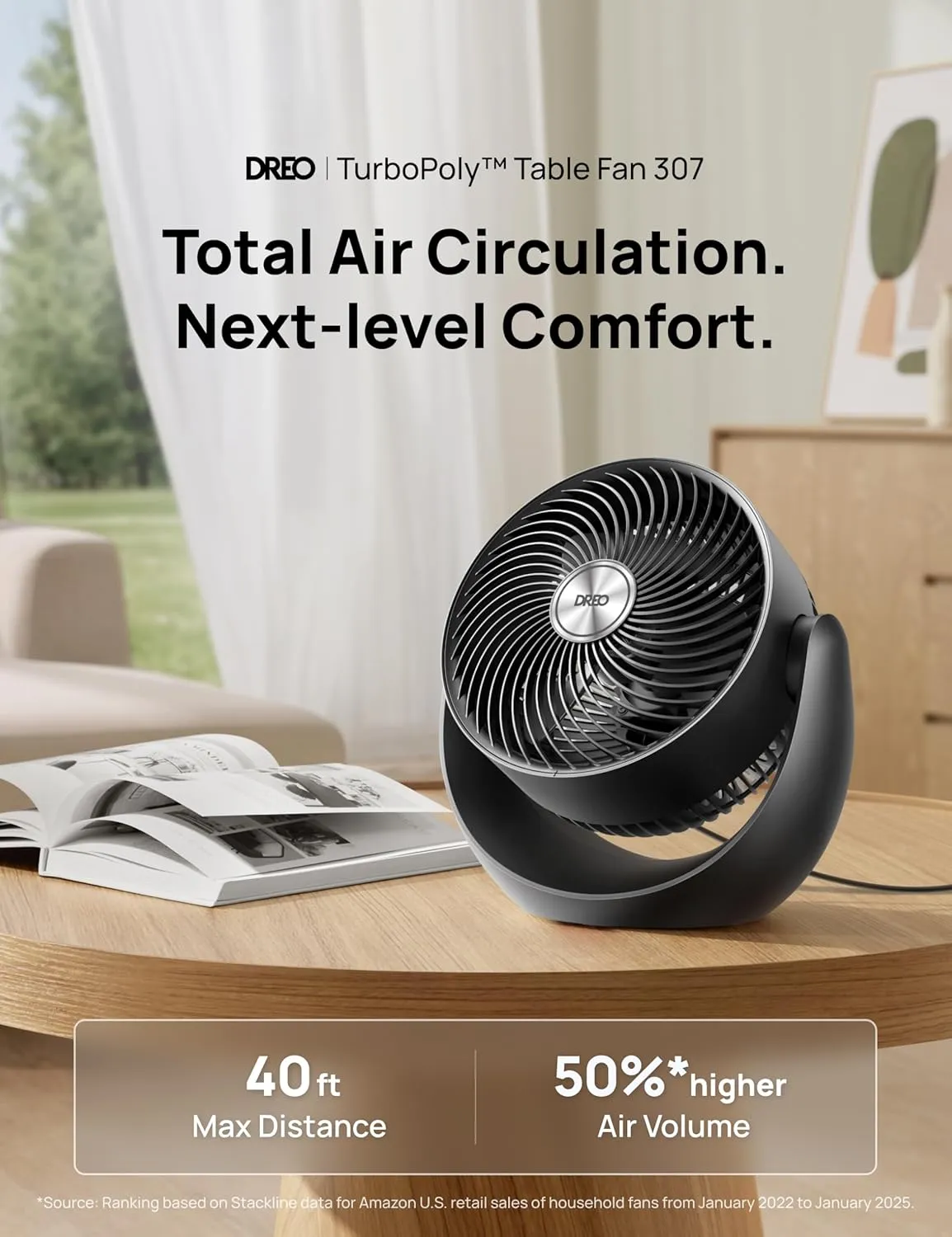 Dreo Fan for Bedroom, Table Air Circulator for Whole Room, 11 Inch, 40ft Strong Airflow, 120 adjustable tilt, 28db Low Noise, Quiet, 3 Speeds, 2025 New Desk Fan for Office, Kitchen, Home